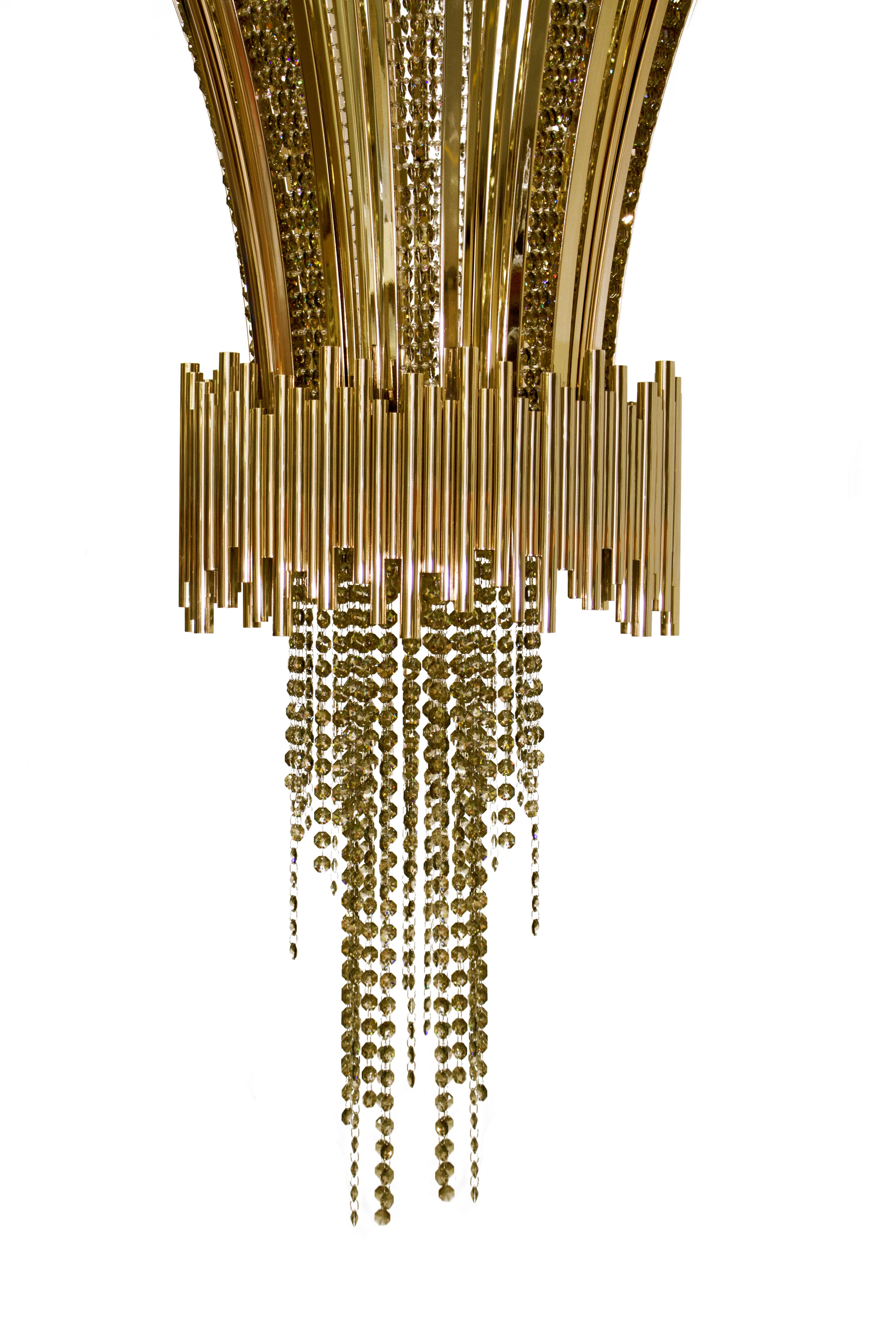 Portuguese Scala Chandelier in Brass with Swarovski Crystal Details For Sale