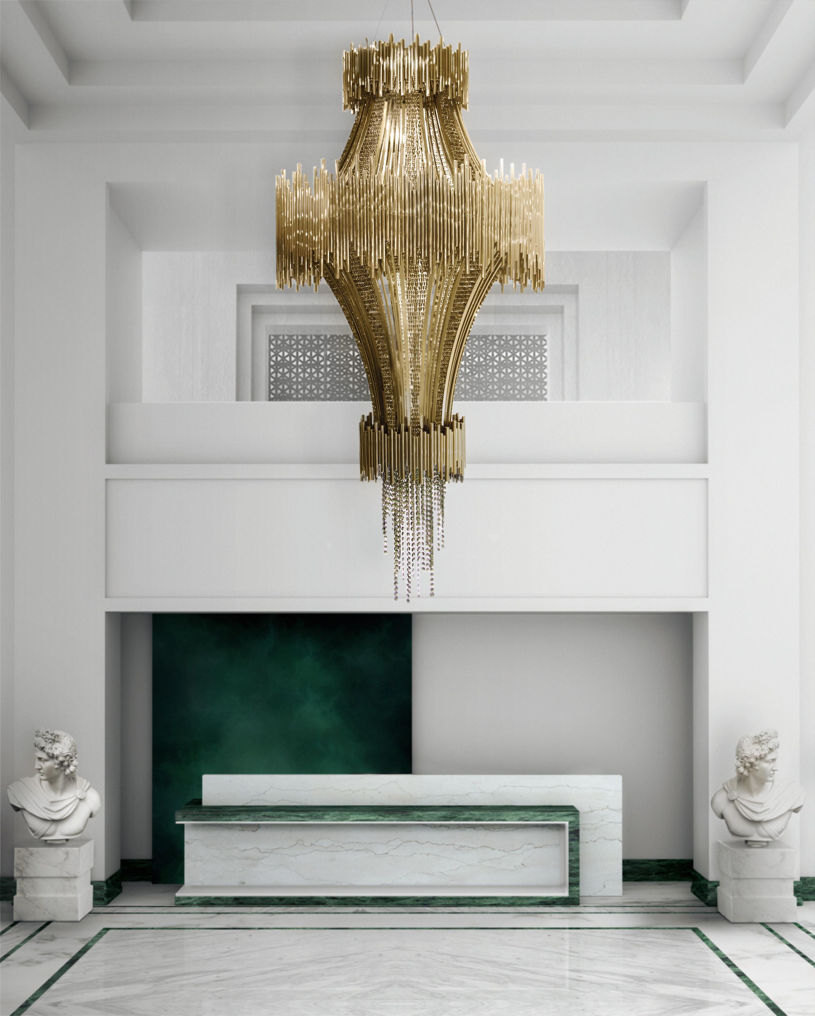 Scala Chandelier in Brass with Swarovski Crystal Details In New Condition For Sale In New York, NY