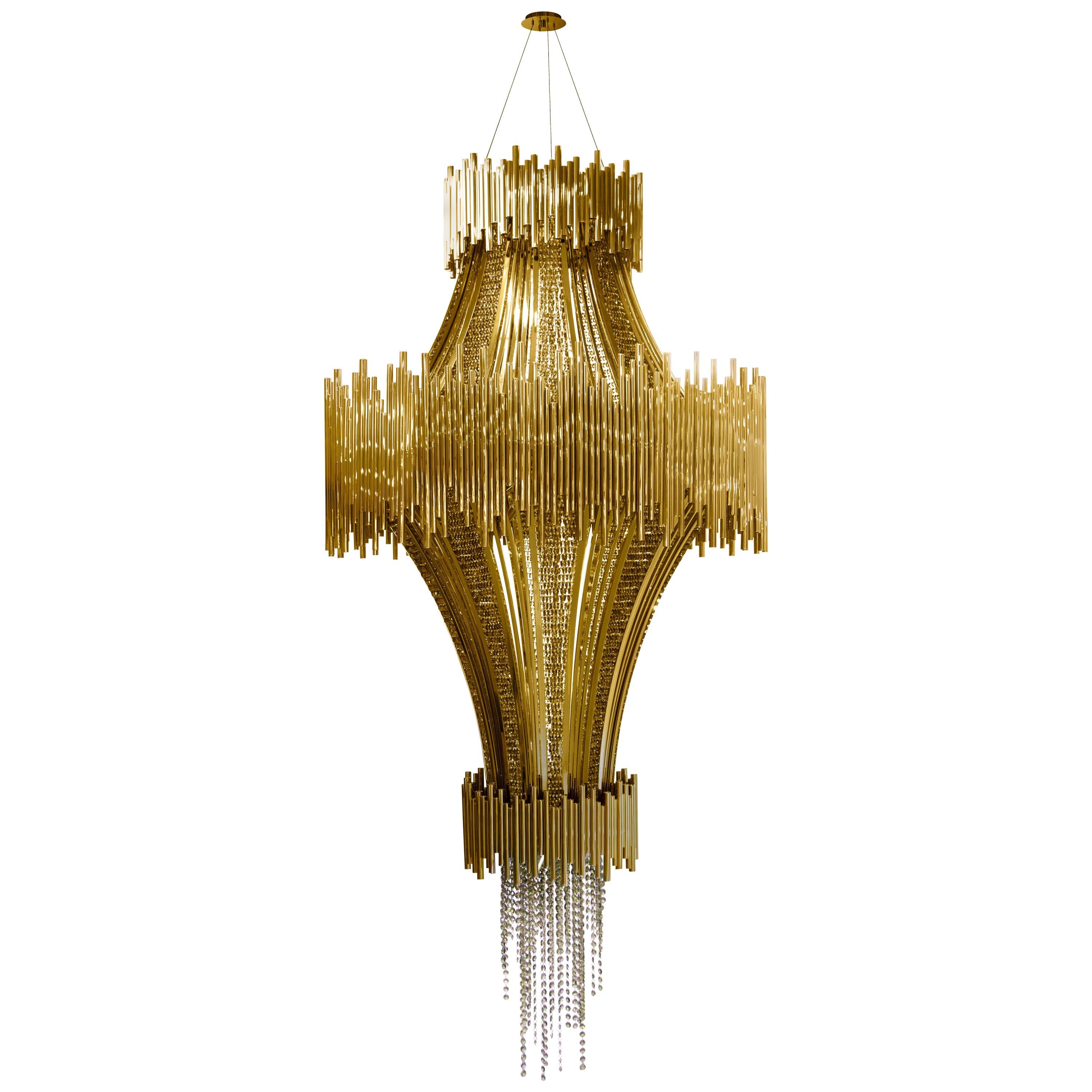 Scala Chandelier in Brass with Swarovski Crystal Details For Sale