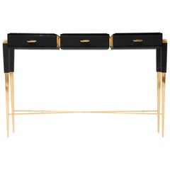 Luxxu Spear Console with Brass Base, Black Marble Top and Leather Detail