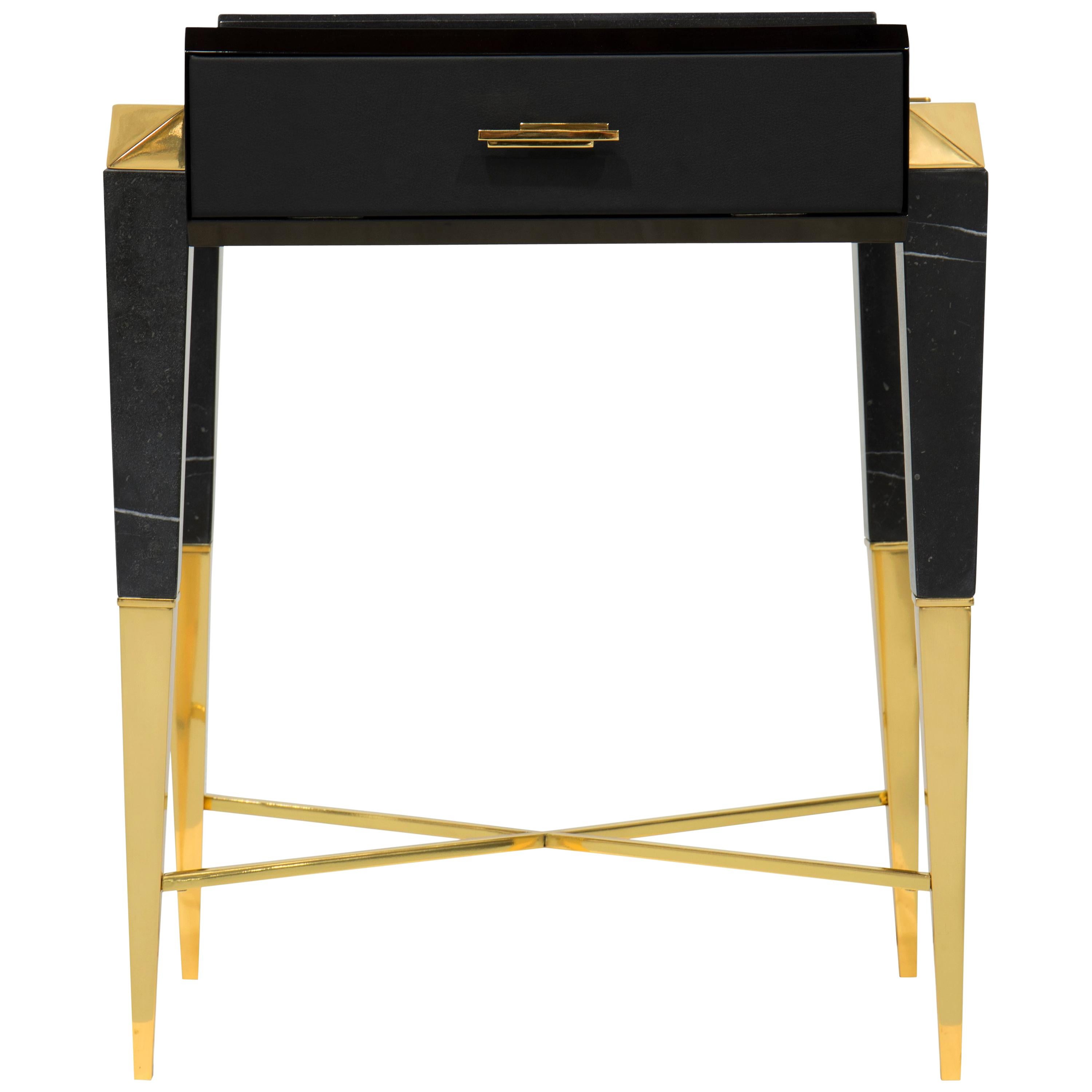 Contemporaty Nero Marquina Marble Spear Side Table by LUXXU For Sale