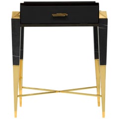 Contemporaty Nero Marquina Marble Spear Side Table by LUXXU