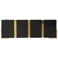 Tenor Sideboard in Black Lacquer with Brass and Wood