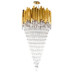 Trump Chandelier in Golden Plated Brass with Cascading Crystal Glass Details