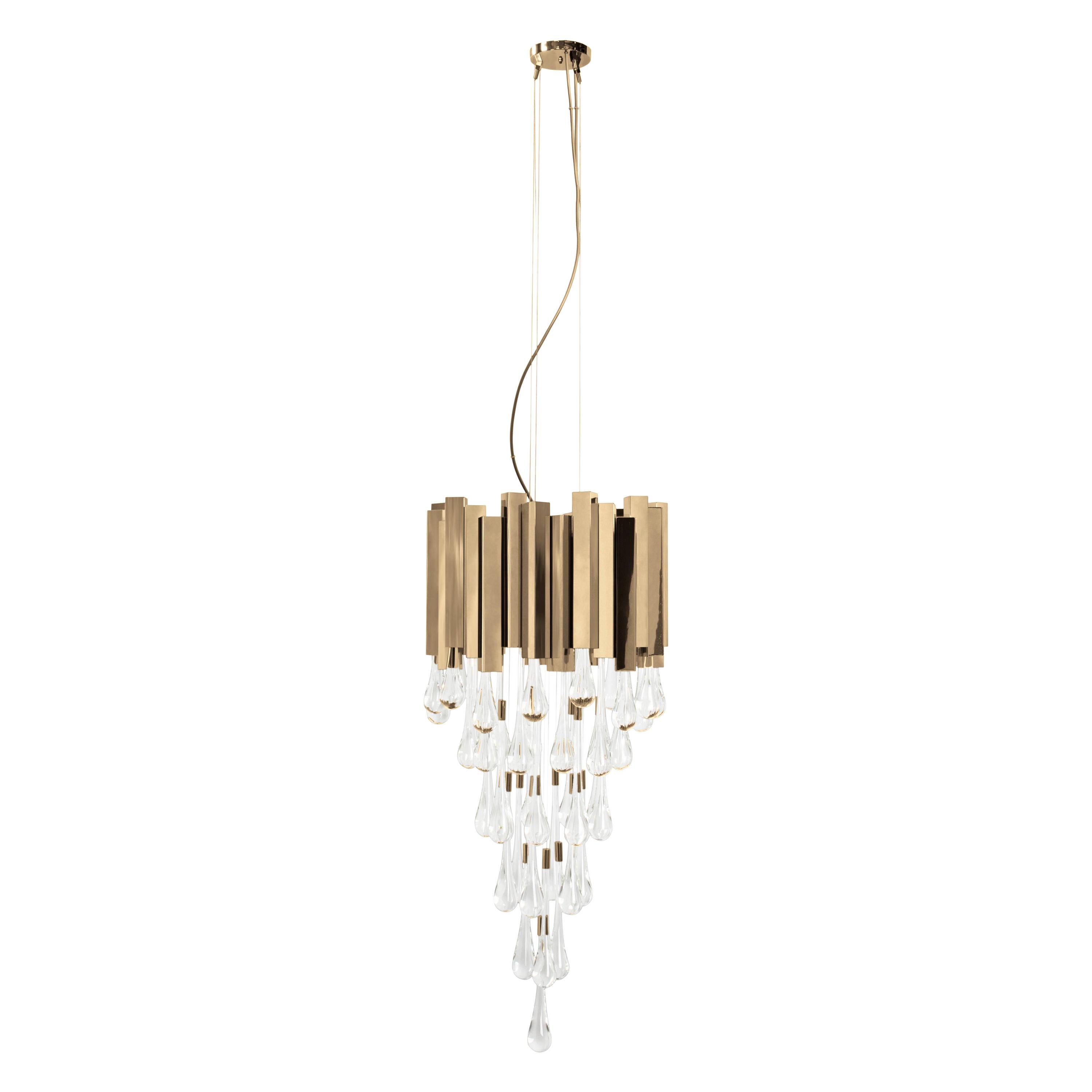 Trump Pendant Light in Gold-Plated Brass with Crystal Glass Details For Sale