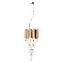 Trump Pendant Light in Gold-Plated Brass with Crystal Glass Details