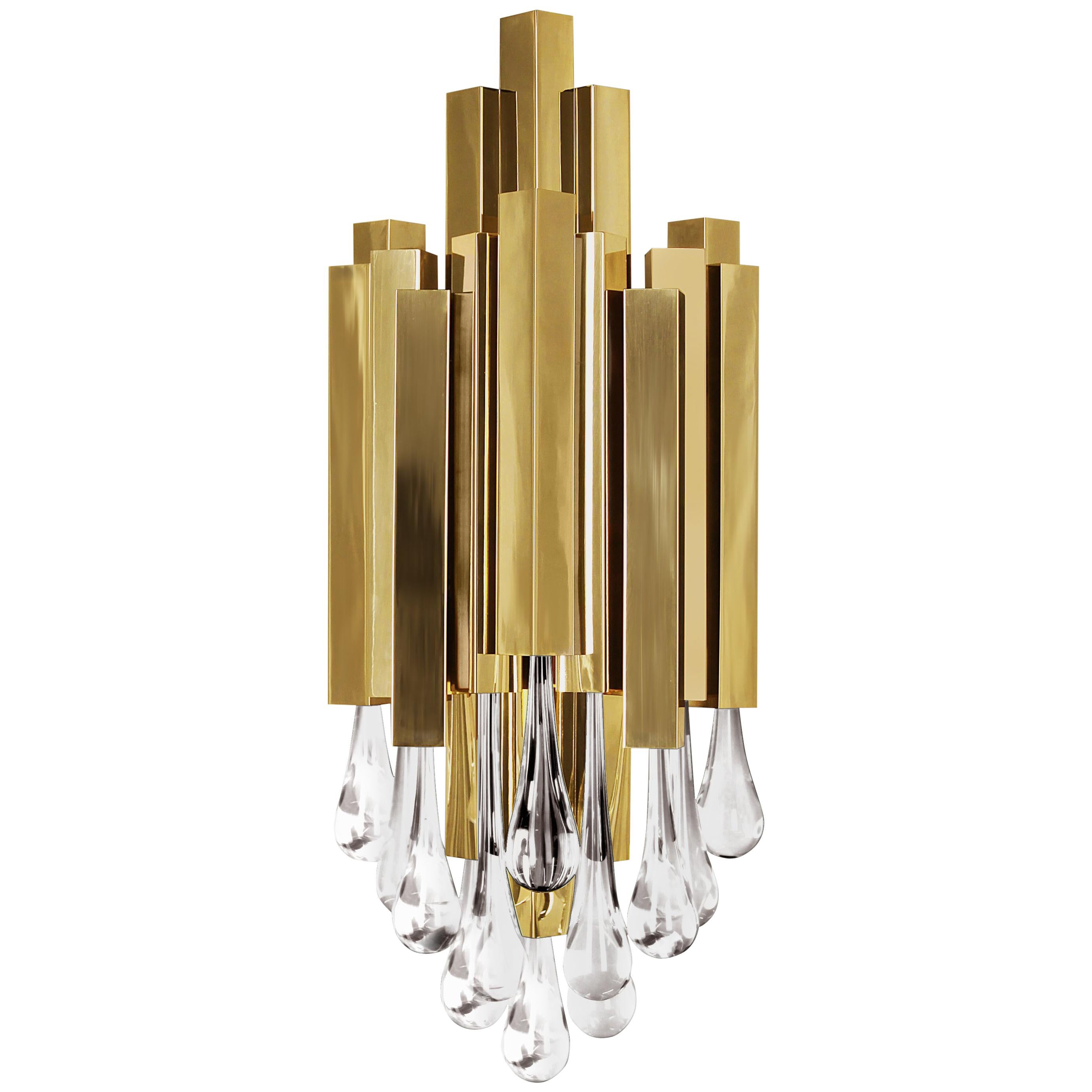 Trump Wall Light in Gold-Plated Brass and Crystal Glass Details For Sale