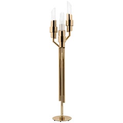 Tycho Floor Lamp in Brass with Ribbed Crystal Glass Details