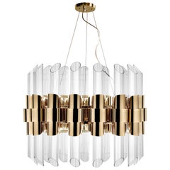 Tycho Round Pendant Light in Gold Plated Brass with Crystal Glass Cylinders