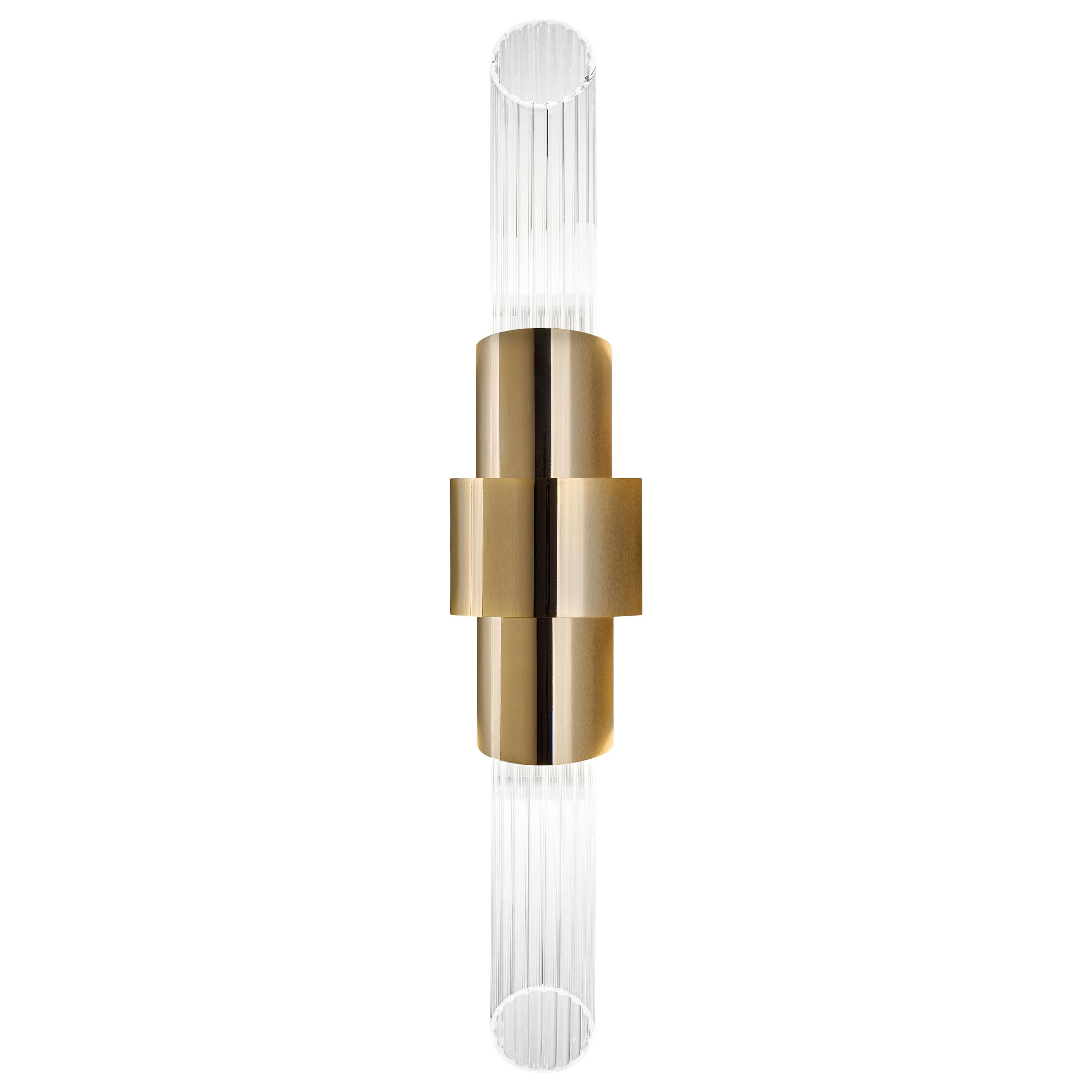 Tycho Small Sconce in Gold-Plated Brass and Crystal Glass For Sale