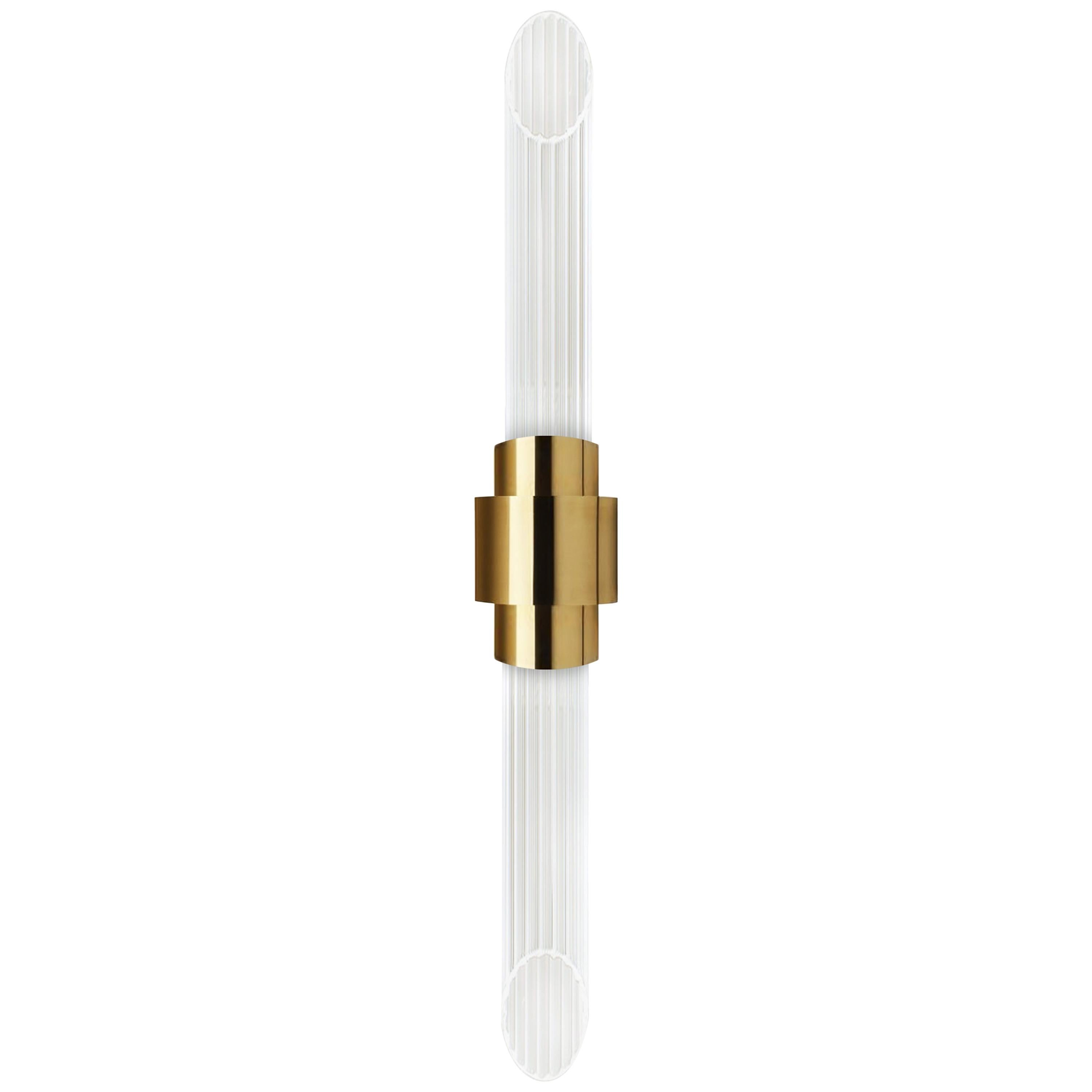 Tycho Sconce in Gold-Plated Brass with Crystal Glass Flutes For Sale