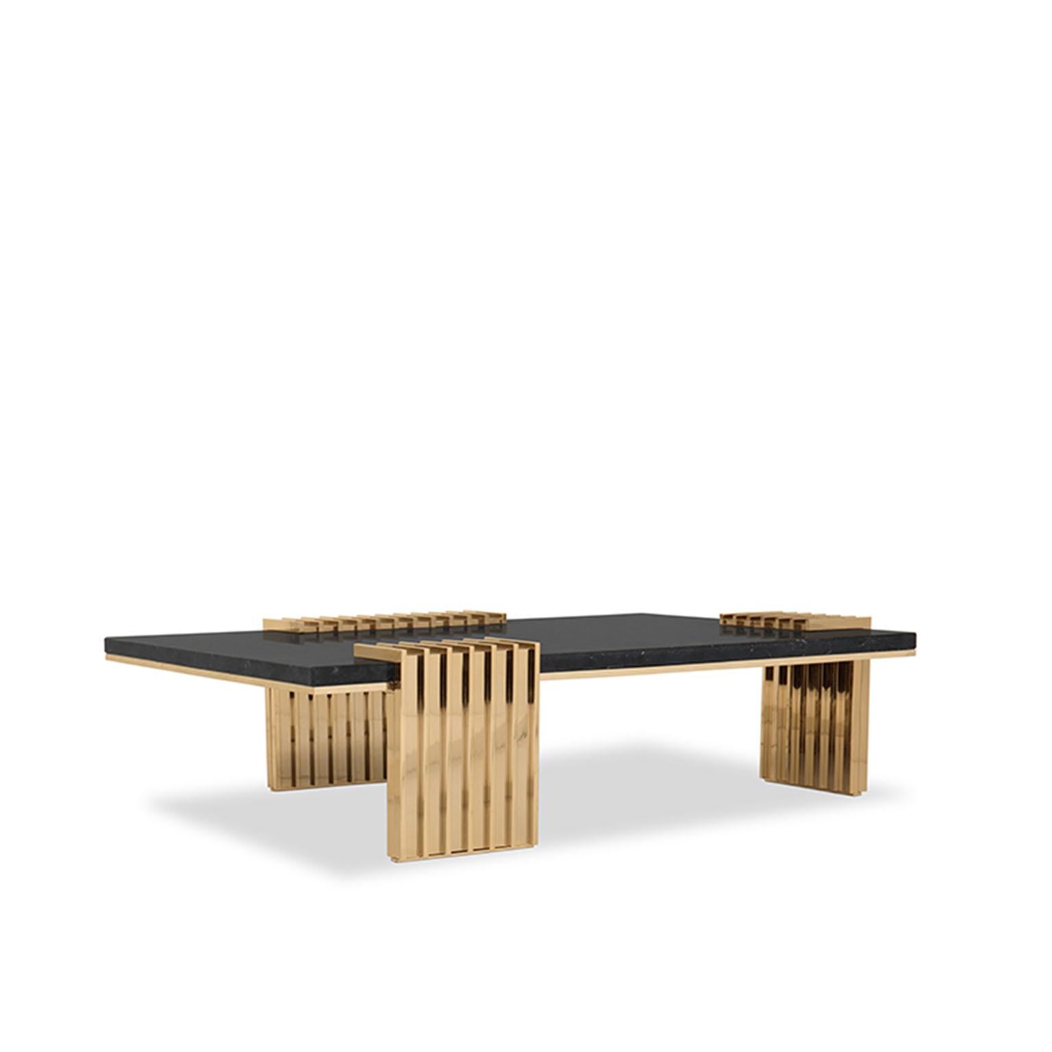 Vertigo Center Table in Nero Marquina Marble with Brass Details For Sale 3