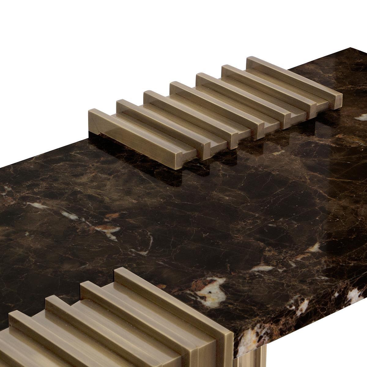 Modern Vertigo Console Table in Nero Marquina Marble with Gold-Plated Brass Legs For Sale