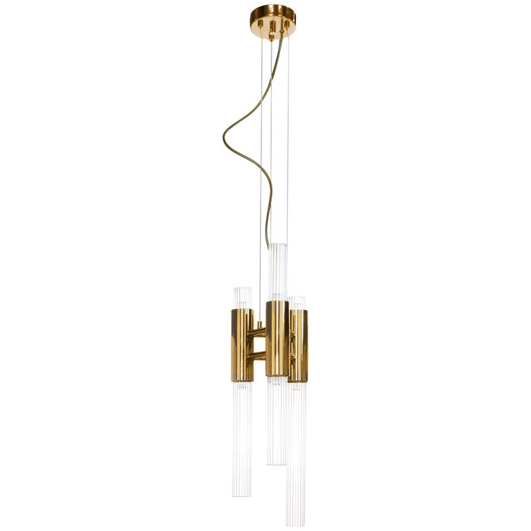 Luu Waterfall Pendant Light In Brass With Crystal Glass Flutes For Luu Waterfall Pendant Light In Brass With Crystal Glass Flutes For At 1stdibs