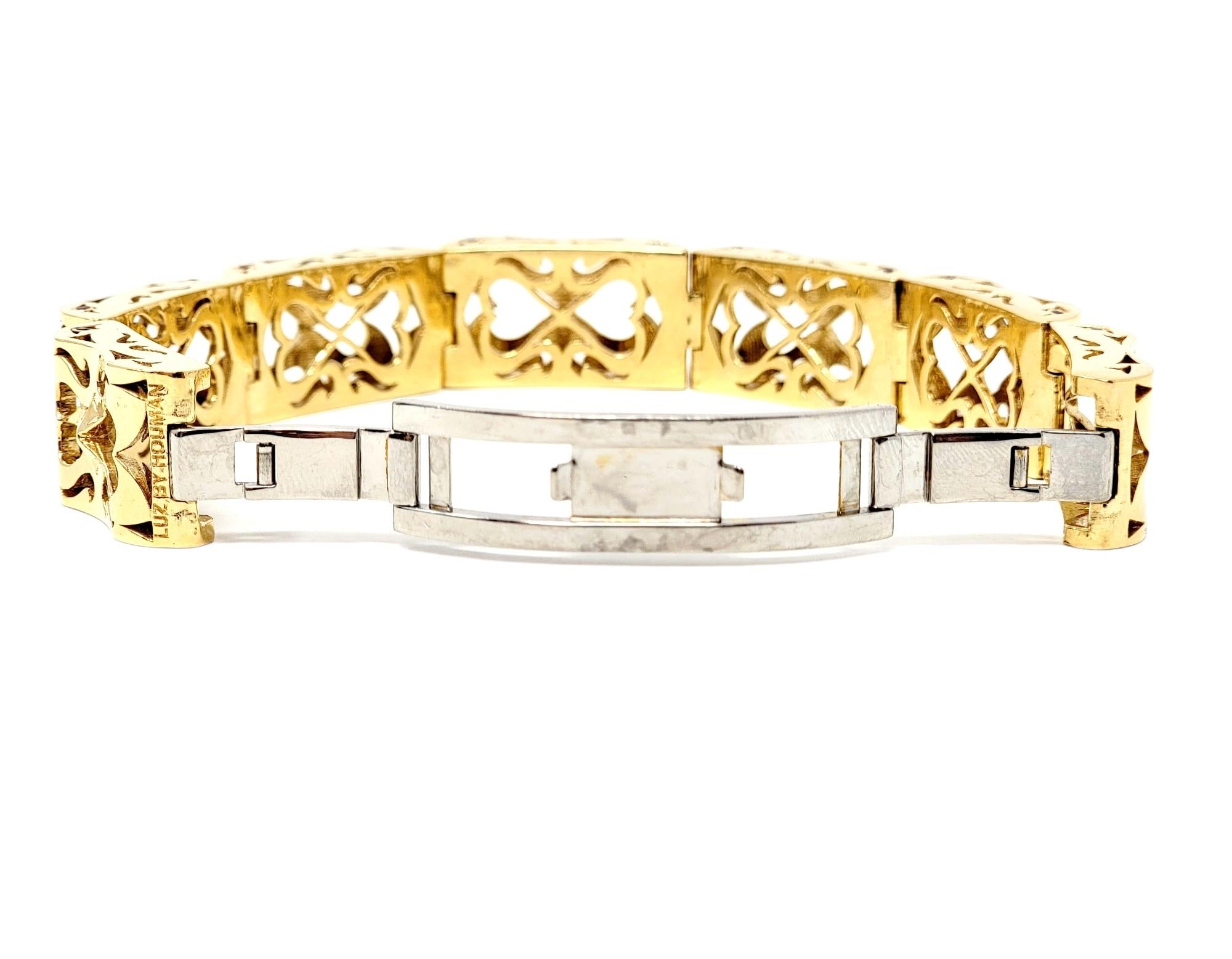 LUZ by Houman Custom 18 Karat Yellow Gold Chunky Link Bracelet with Rubies For Sale 4