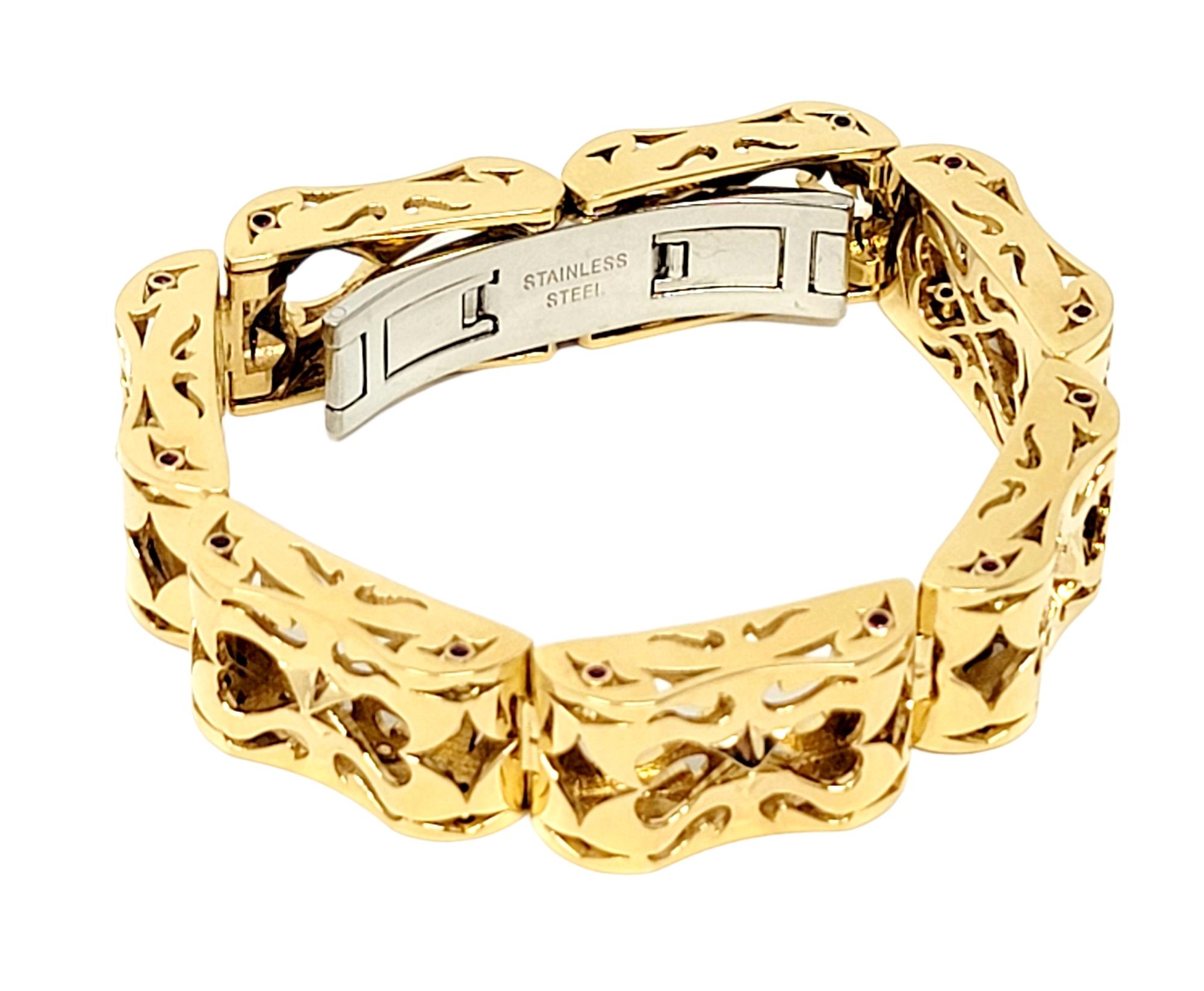 Round Cut LUZ by Houman Custom 18 Karat Yellow Gold Chunky Link Bracelet with Rubies For Sale