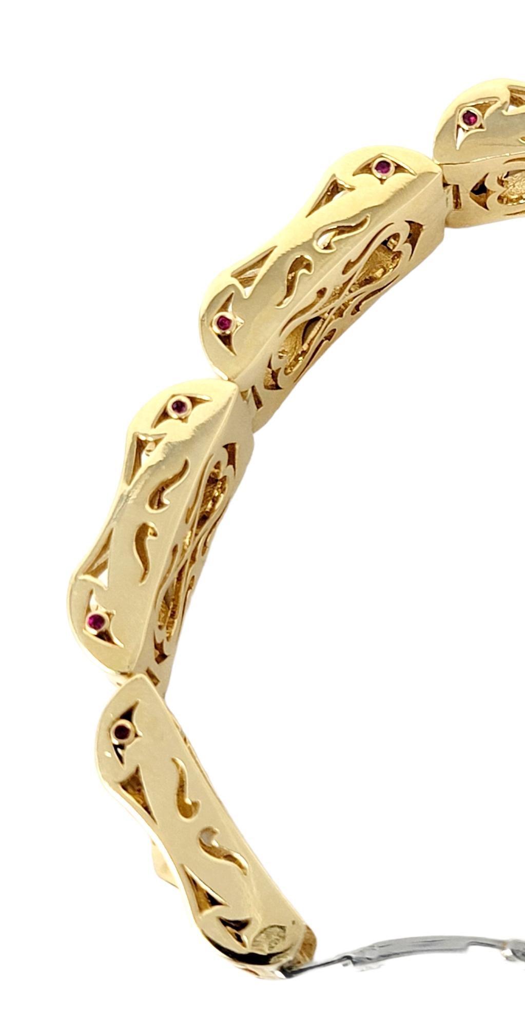 LUZ by Houman Custom 18 Karat Yellow Gold Chunky Link Bracelet with Rubies In Good Condition For Sale In Scottsdale, AZ