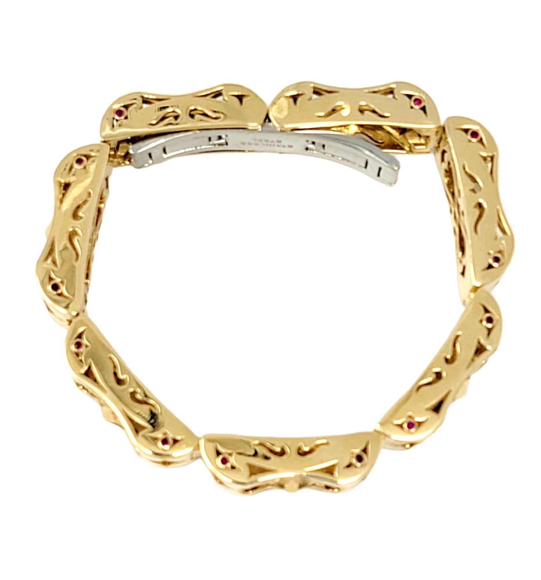 Women's or Men's LUZ by Houman Custom 18 Karat Yellow Gold Chunky Link Bracelet with Rubies For Sale
