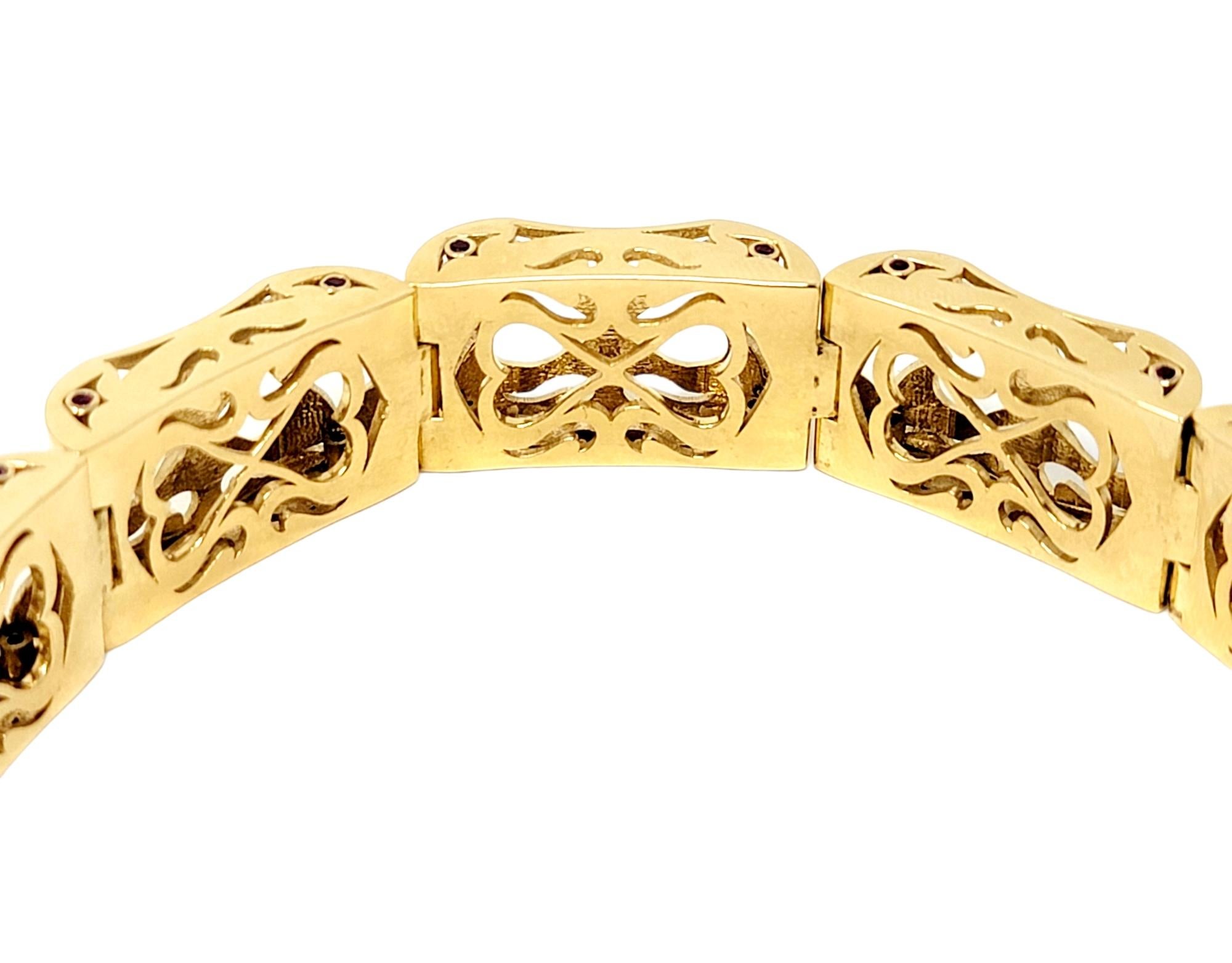 LUZ by Houman Custom 18 Karat Yellow Gold Chunky Link Bracelet with Rubies For Sale 1