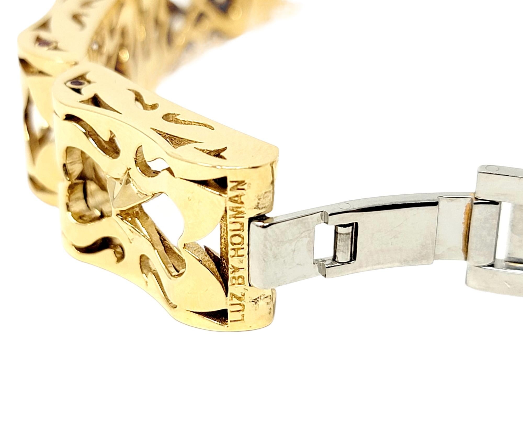 LUZ by Houman Custom 18 Karat Yellow Gold Chunky Link Bracelet with Rubies For Sale 3
