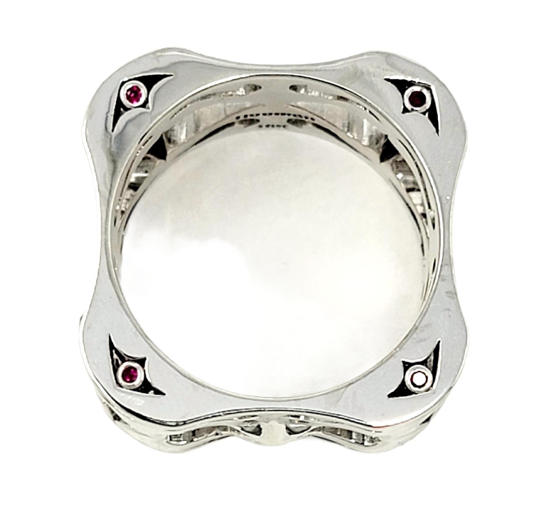 Luz by Houman Love Ring 18 Karat White Gold with Ruby Accent Wide Square Band In Good Condition For Sale In Scottsdale, AZ