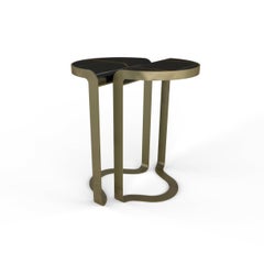 Modern Side Table with in Bronze Frame and Inset Marble Top
