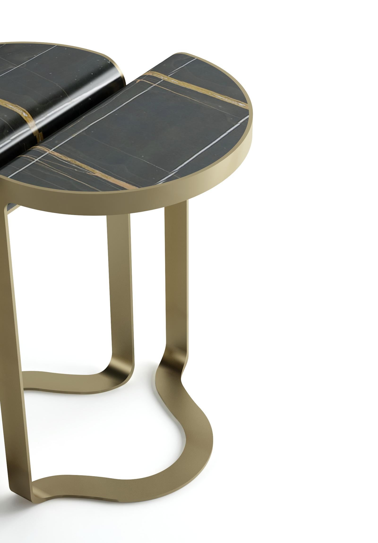 Portuguese Luz Side Table with Lacquered Bronze Frame and Inset Marble Top For Sale