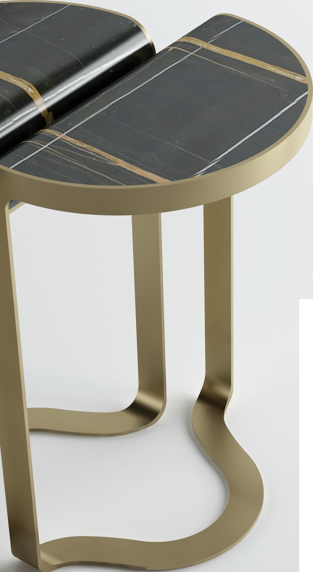 Hand-Crafted Luz Side Table with Lacquered Bronze Frame and Inset Marble Top For Sale