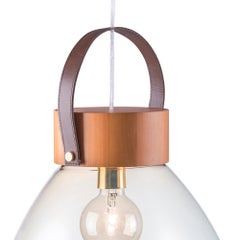 "Luzeiro" Pendentif de grande taille en cristal Dome en verre Bracelet en cuir et base en Wood