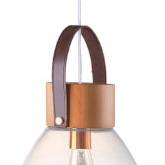"Luzeiro" Medium Size Pendant Crystal Glass Dome Leather Strap and Wood Base