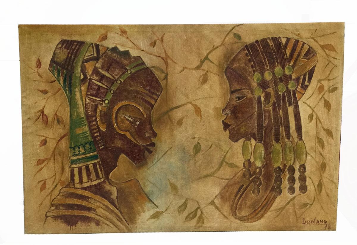 African Art by Luzolano, Oil Painting, 1978 In Good Condition For Sale In Delft, NL