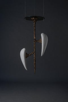 Suspension LV-426 Vertical 2 Diffusers en bronze coulé patiné, par William Guillon
