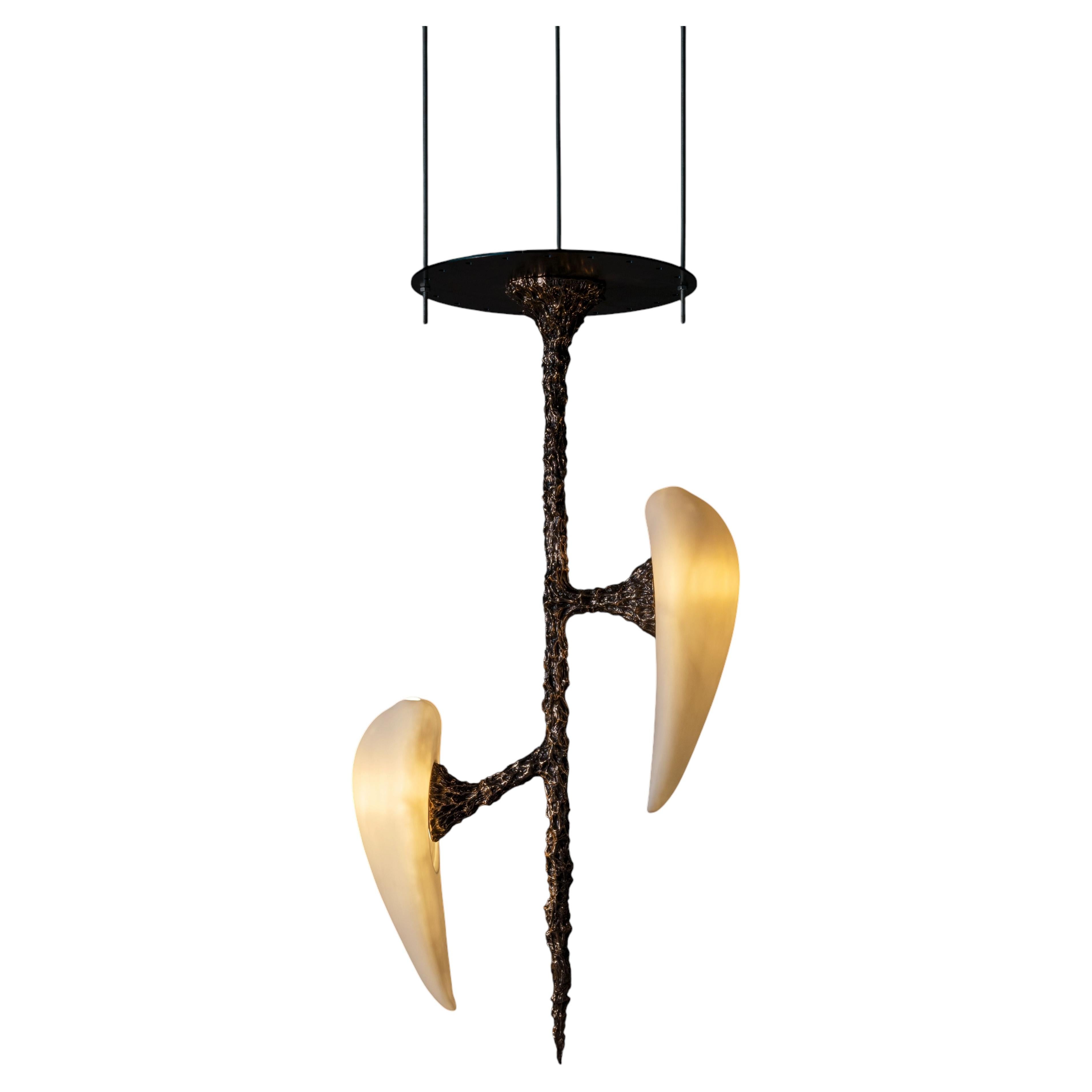 LV-426 Vertical 2 Diffusers Pendant in Patinated Cast Bronze by William Guillon For Sale