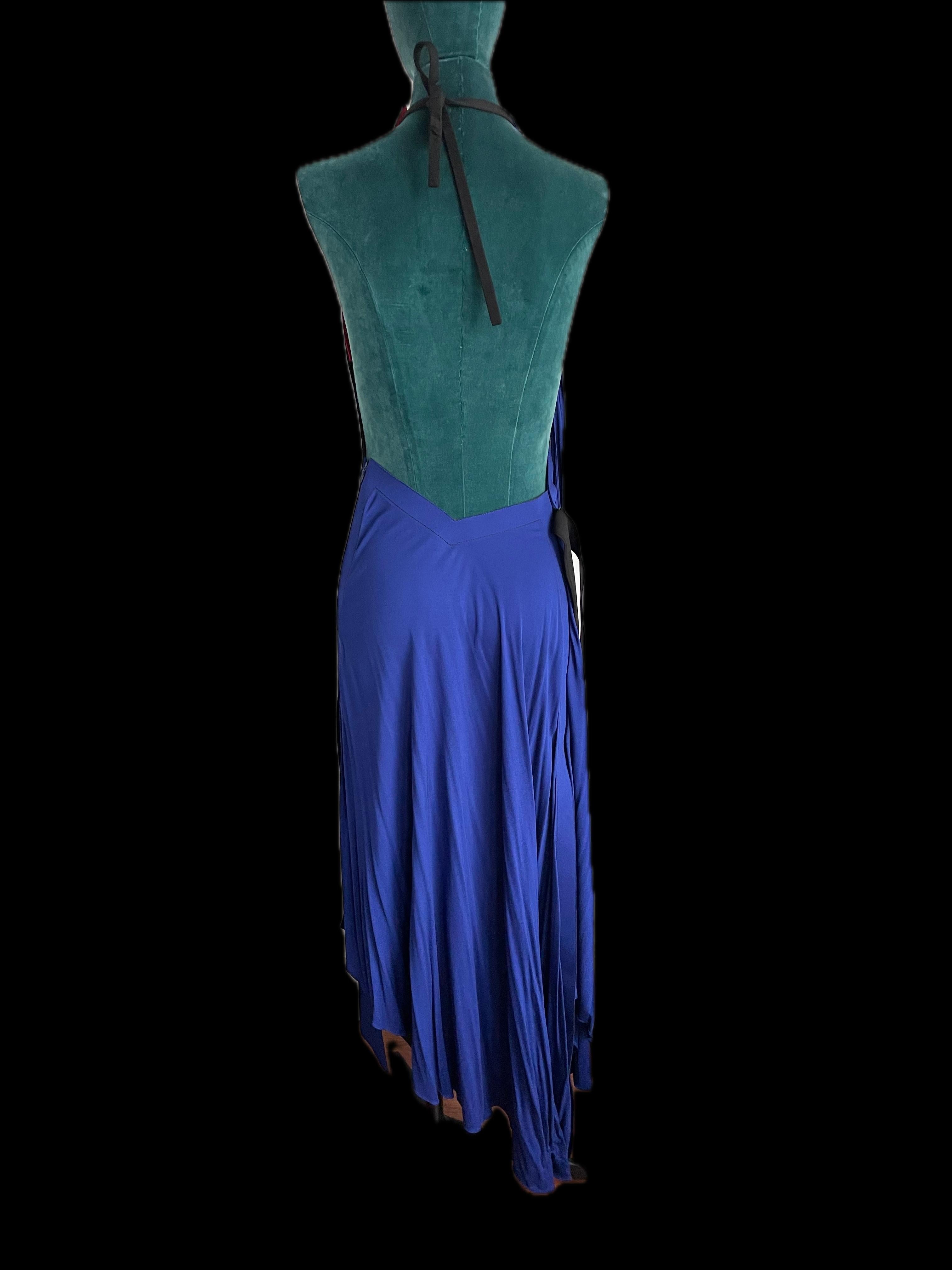 LV  Blue halter maxi dress with pleats detail, one belt on the side  In Excellent Condition For Sale In Toronto, CA