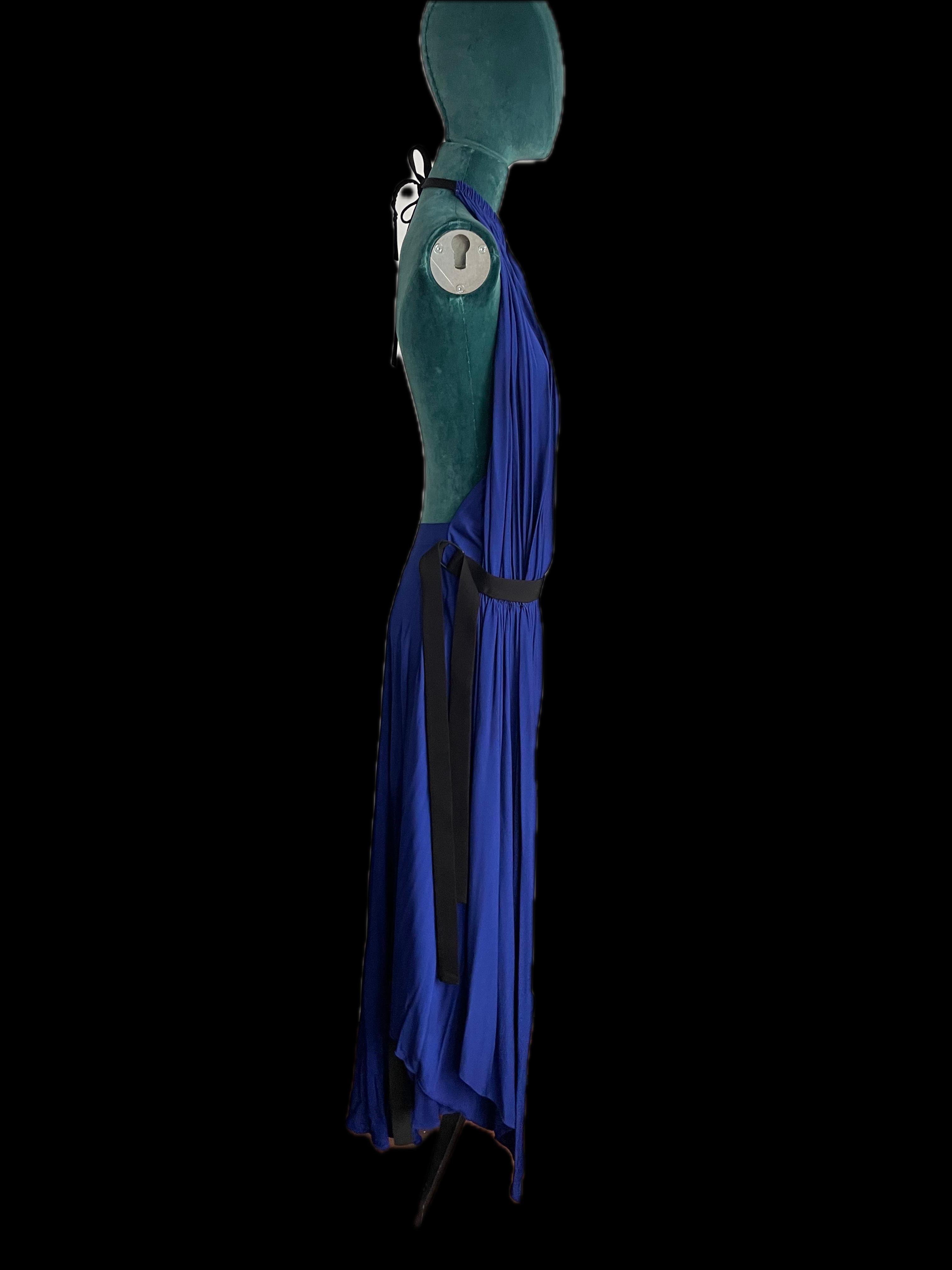 Women's LV  Blue halter maxi dress with pleats detail, one belt on the side  For Sale