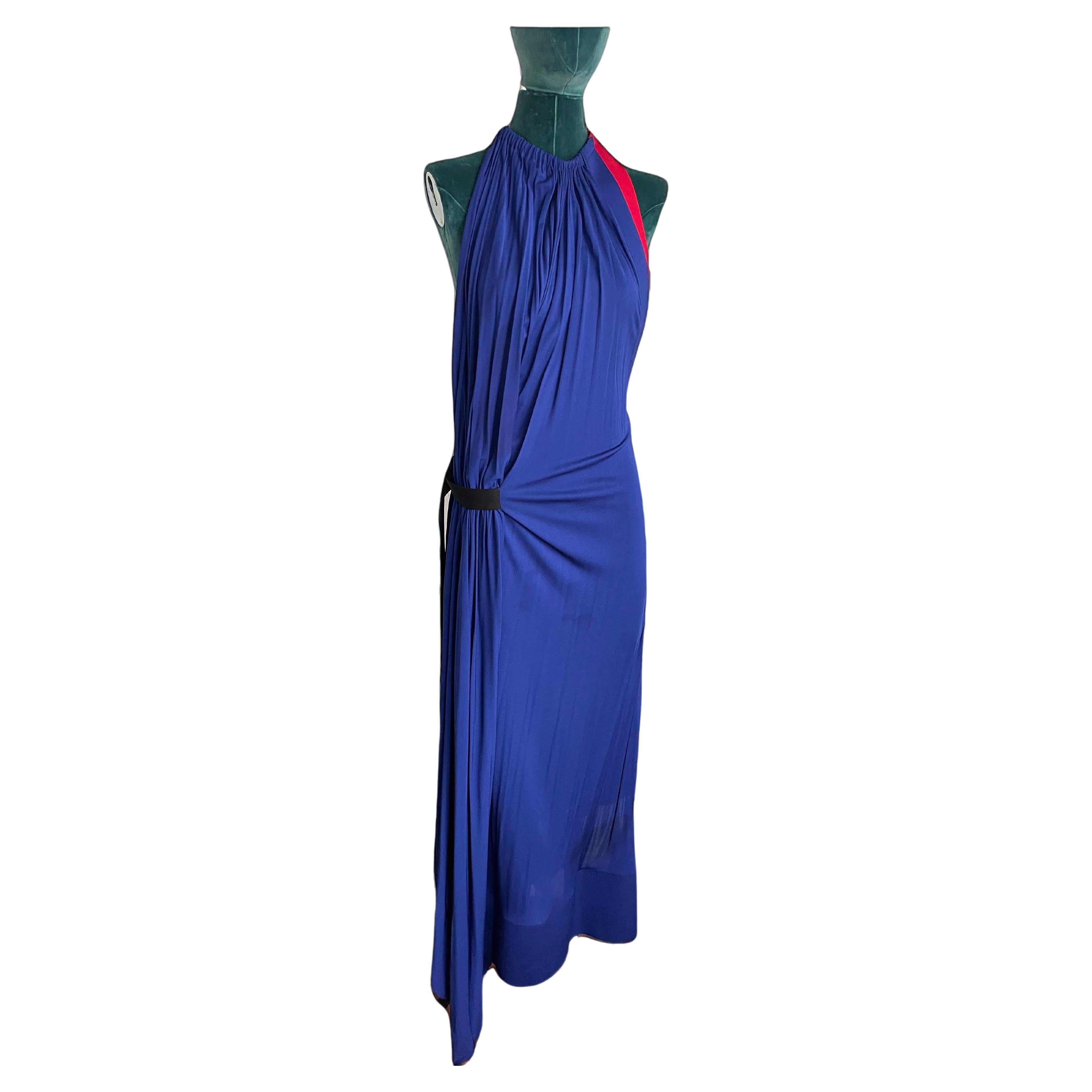 LV  Blue halter maxi dress with pleats detail, one belt on the side  For Sale