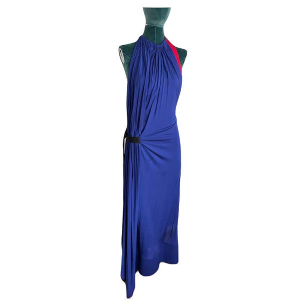 LV Blue halter maxi dress with pleats detail, one belt on the side For ...