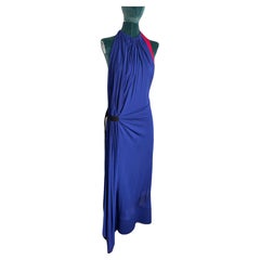 LV  Blue halter maxi dress with pleats detail, one belt on the side 