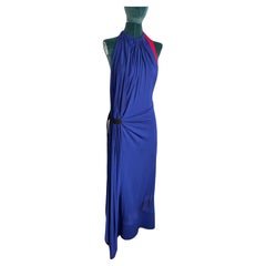 LV Blue halter maxi dress with pleats detail, one belt on the side