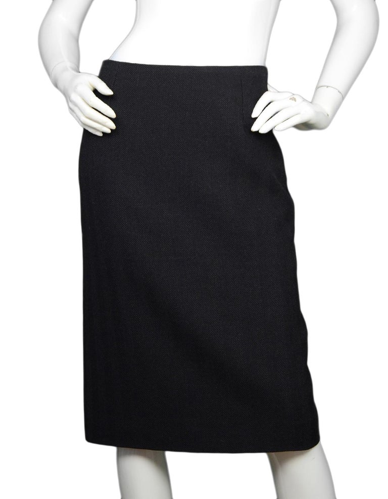 LV Charcoal Wool Blend Herringbone Pencil Skirt W/ Back Slit and Zip Sz ...