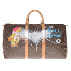 LV Keepall 60 Travel bag in monogram canvas customized "Batman" #71 by PatBo !