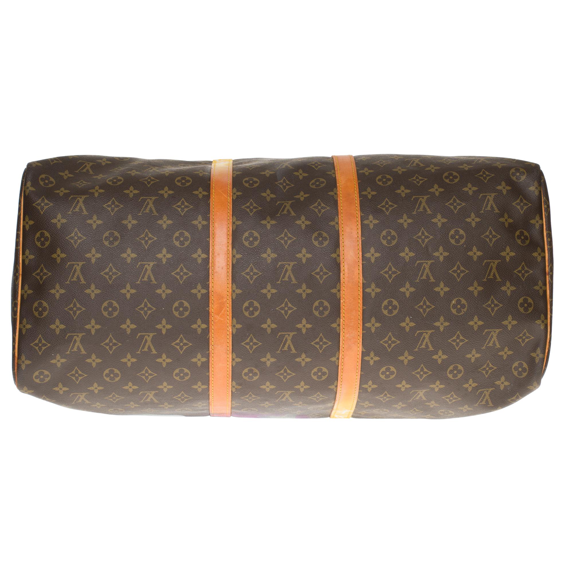 Women's or Men's LV Keepall 60 Travel bag in monogram canvas customized by PatBo !