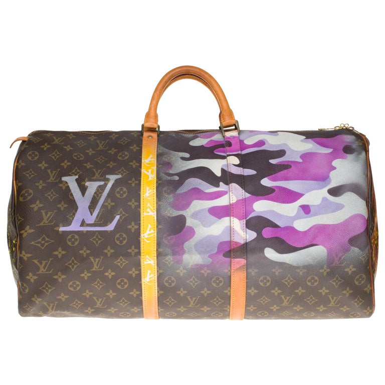 LV Keepall 60 Travel bag in monogram canvas customized by PatBo ! For Sale at 1stdibs