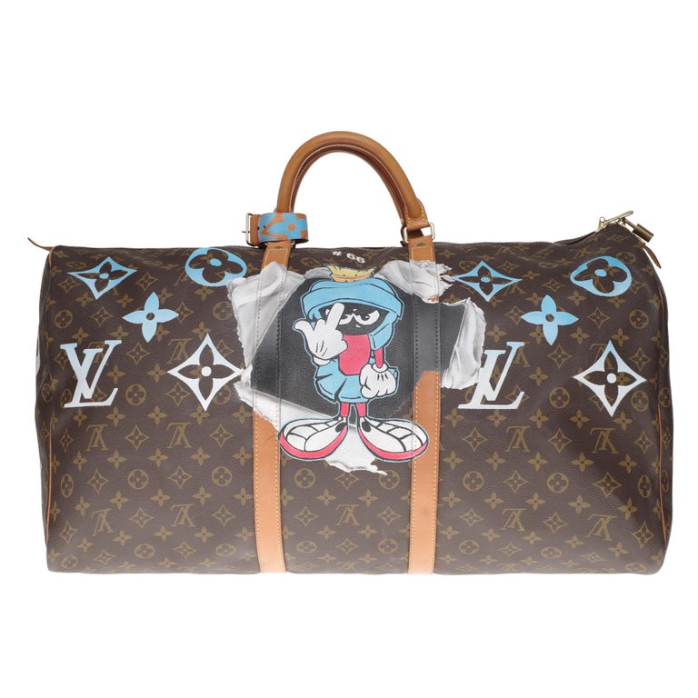 LV Keepall 60 Travel bag in monogram canvas customized &quot;F***&quot; #66 ! For Sale at 1stdibs