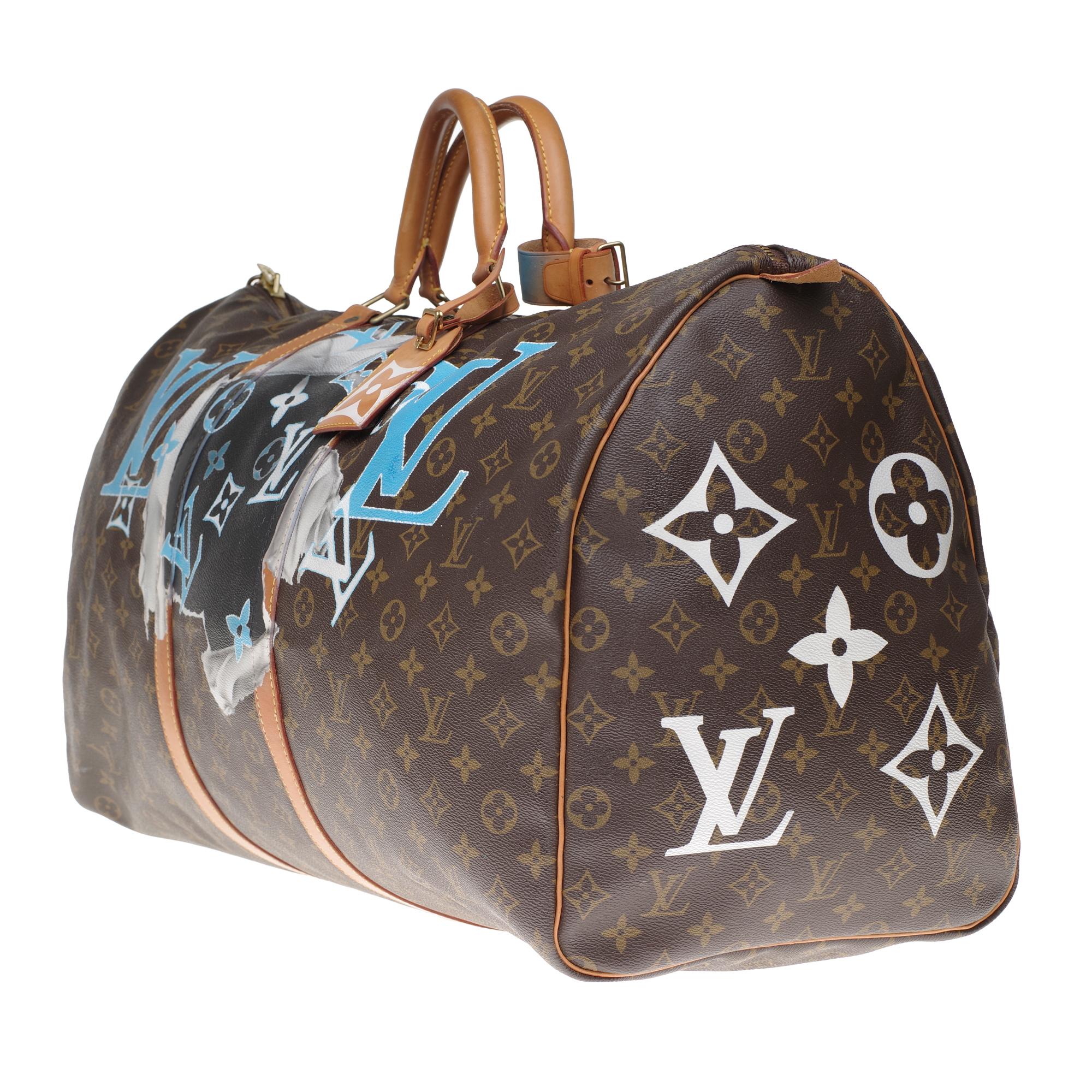 Gray LV Keepall 60 Travel bag in monogram canvas customized 