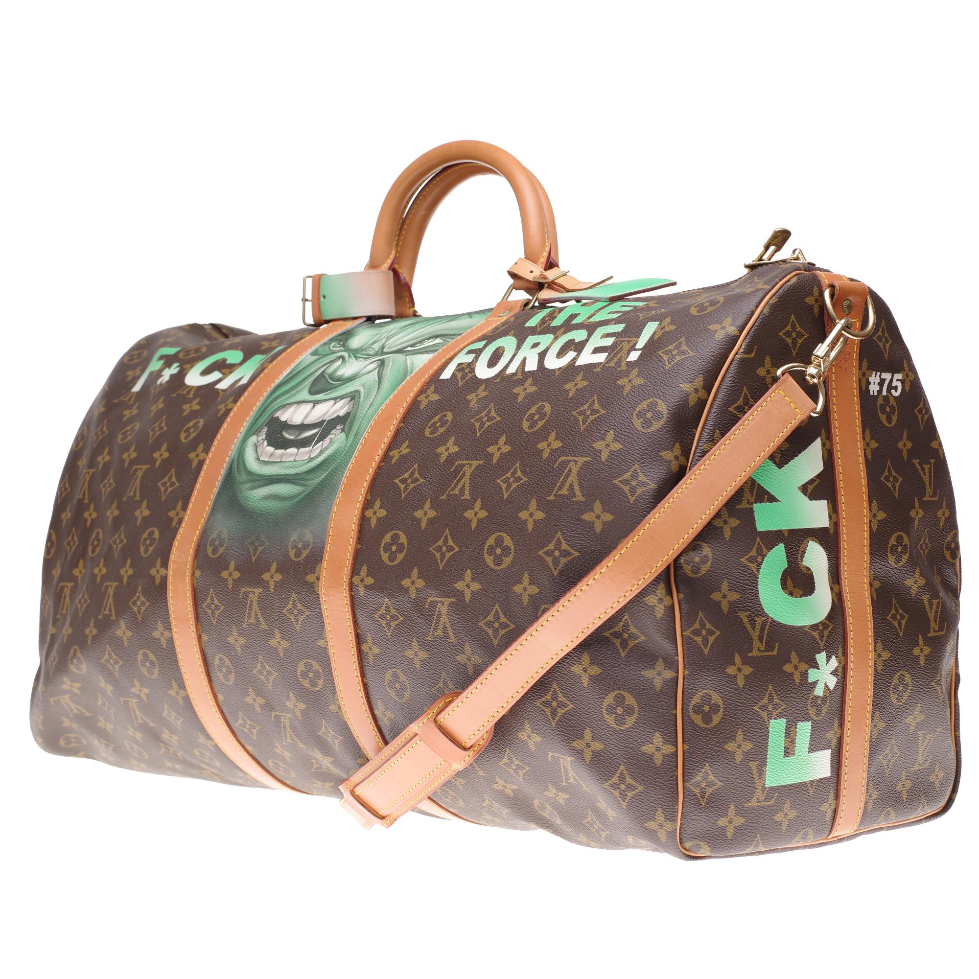 Brown LV Keepall 60 Travel bag in monogram canvas customized 