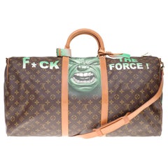 Used LV Keepall 60 Travel bag in monogram canvas customized "Hulk" #75 by PatBo !