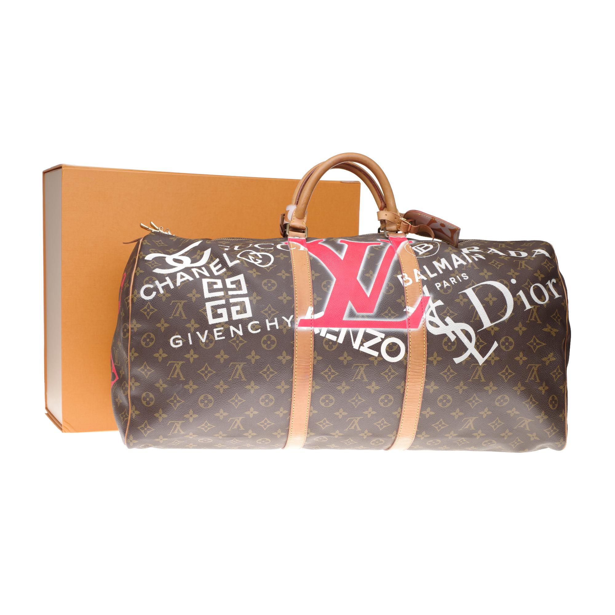 LV Keepall 60 Travel bag in monogram canvas customized 