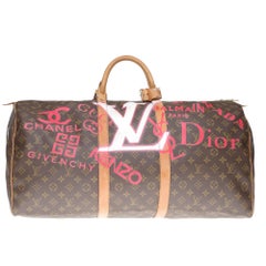 LV Keepall 60 Travel bag in monogram canvas customized "Luxury for ever" #65 !