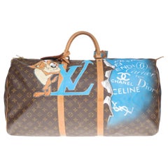 LV Keepall 60 Travel bag in monogram canvas customized "TAZ" #67 by PatBo !